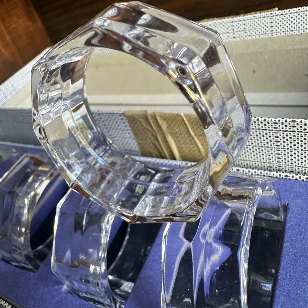 Vintage West‎ Germany Faceted Crystal Napkin Ring Set 6 Boxed Formal Dining